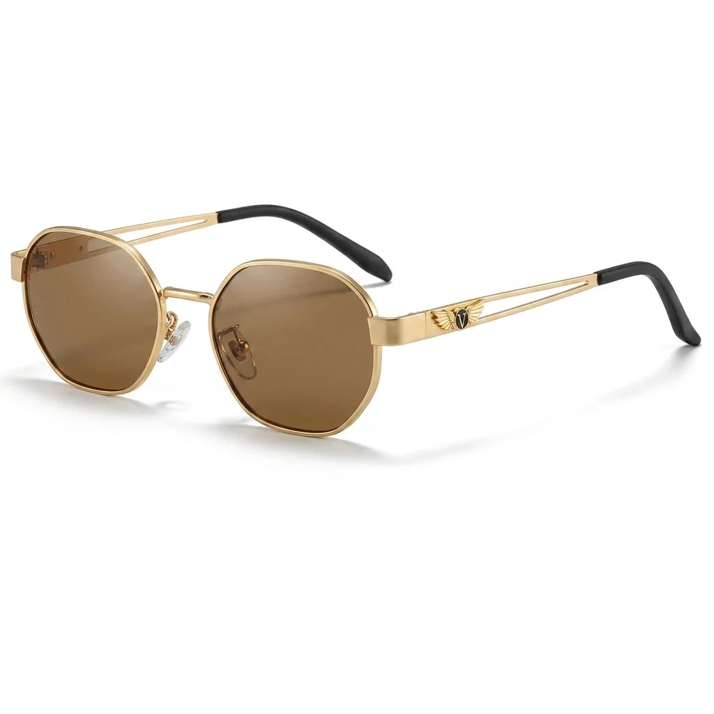 Polarized Octagon Sunglasses - Gold Double Bridge UV400 Shades in Gold