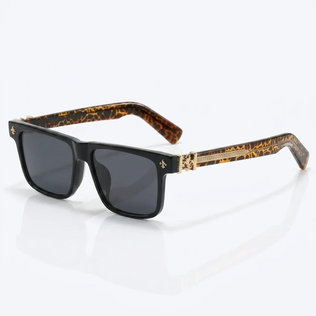 Bold square acetate sunglasses with contrasting temple arms