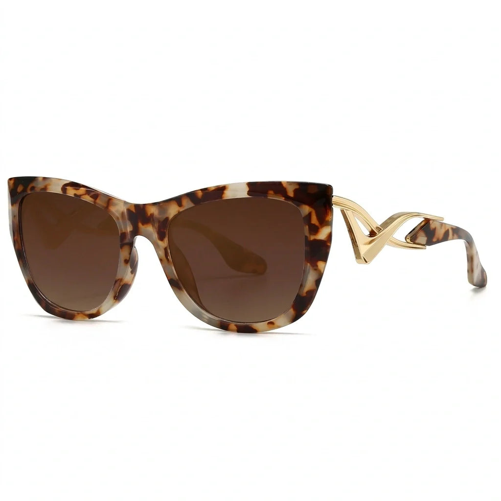 Oversized Cat Eye Sunglasses - Gradient UV400 Statement Shades in Amber Tortoise