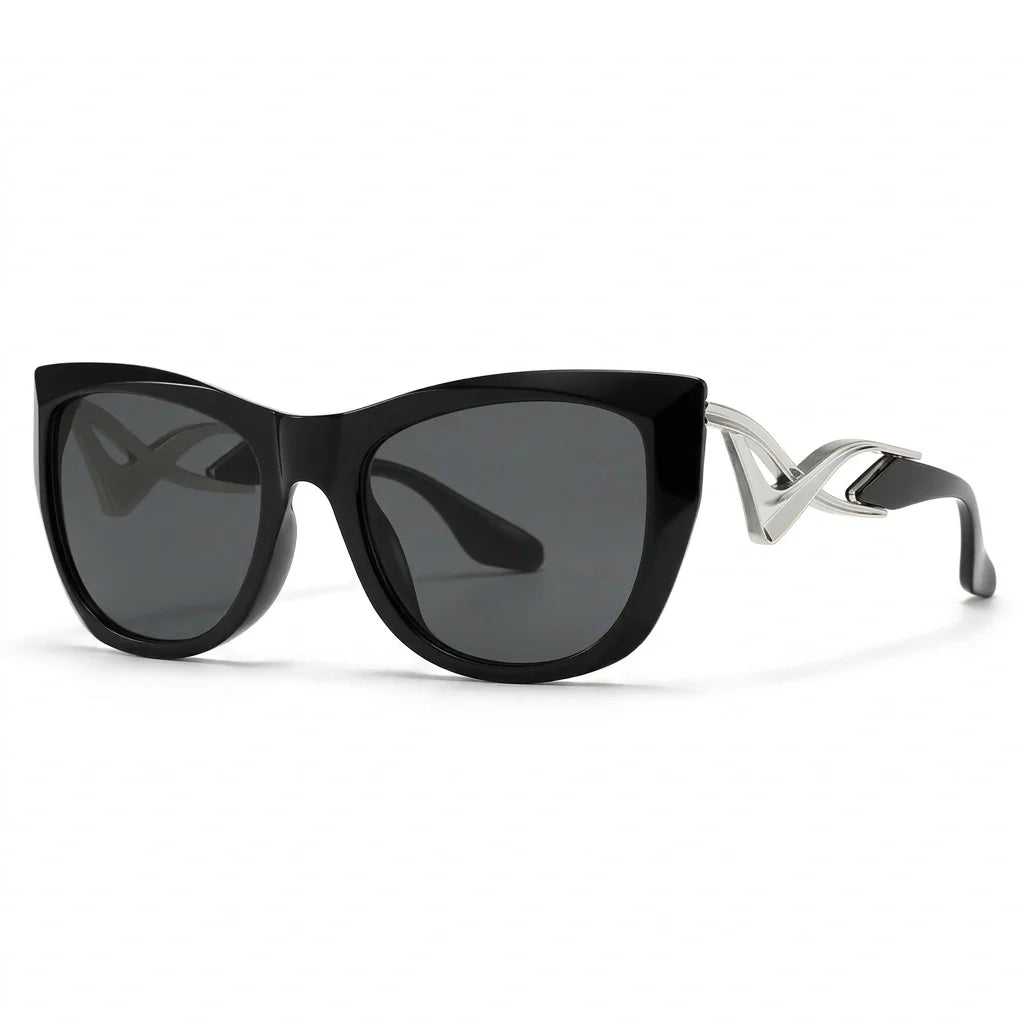 Oversized Cat Eye Sunglasses - Gradient UV400 Statement Shades in Midnight Gold