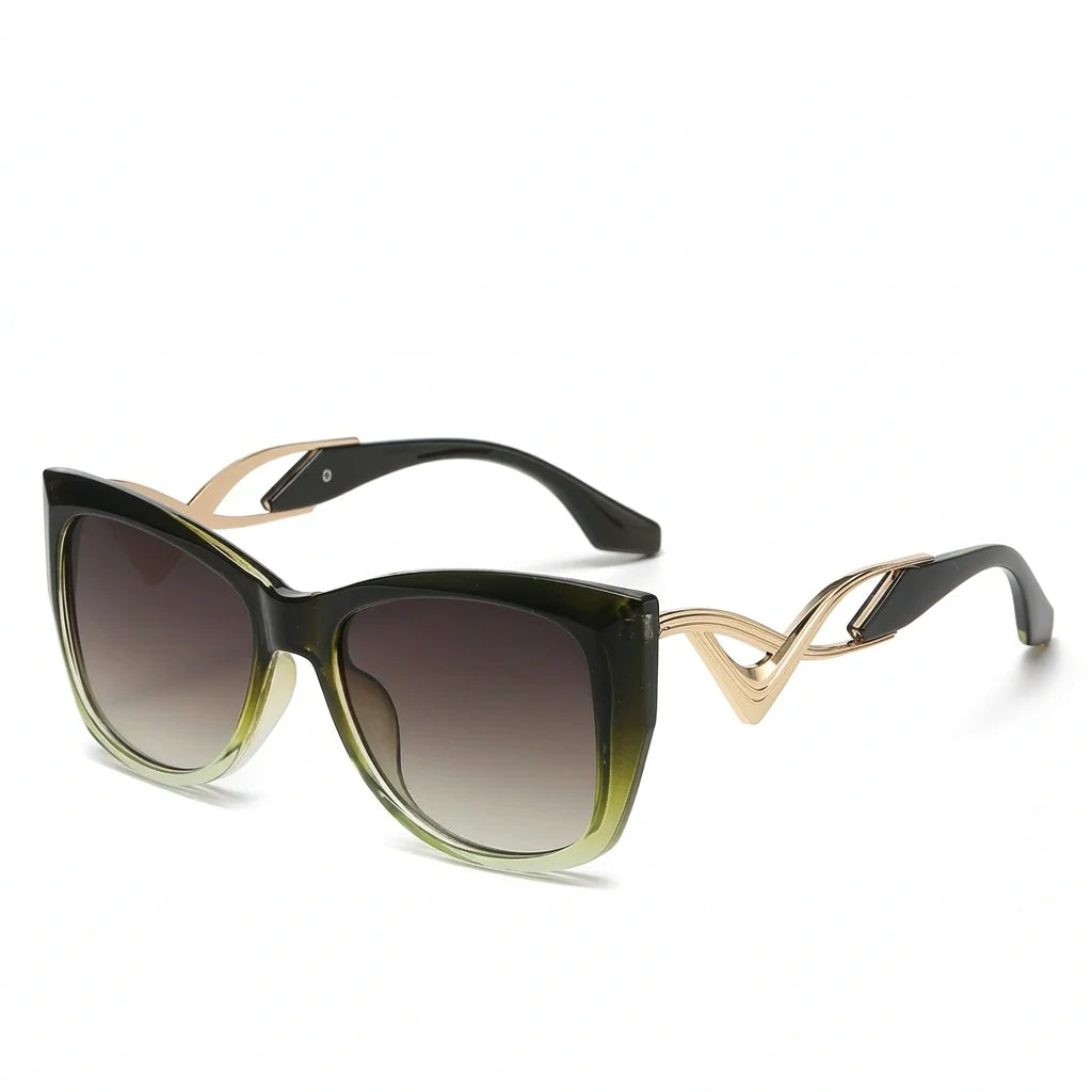 Oversized Cat Eye Sunglasses - Gradient UV400 Statement Shades in Green Fade