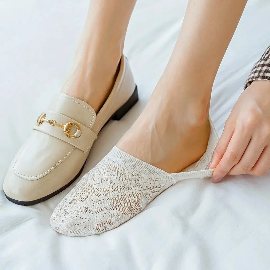 Floral Lace No-Show Socks Black