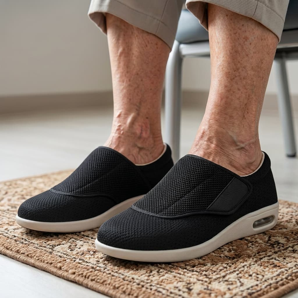Orthopedic Wide Fit Shoes - Adjustable Comfort Walking Sneakers in Classic Black