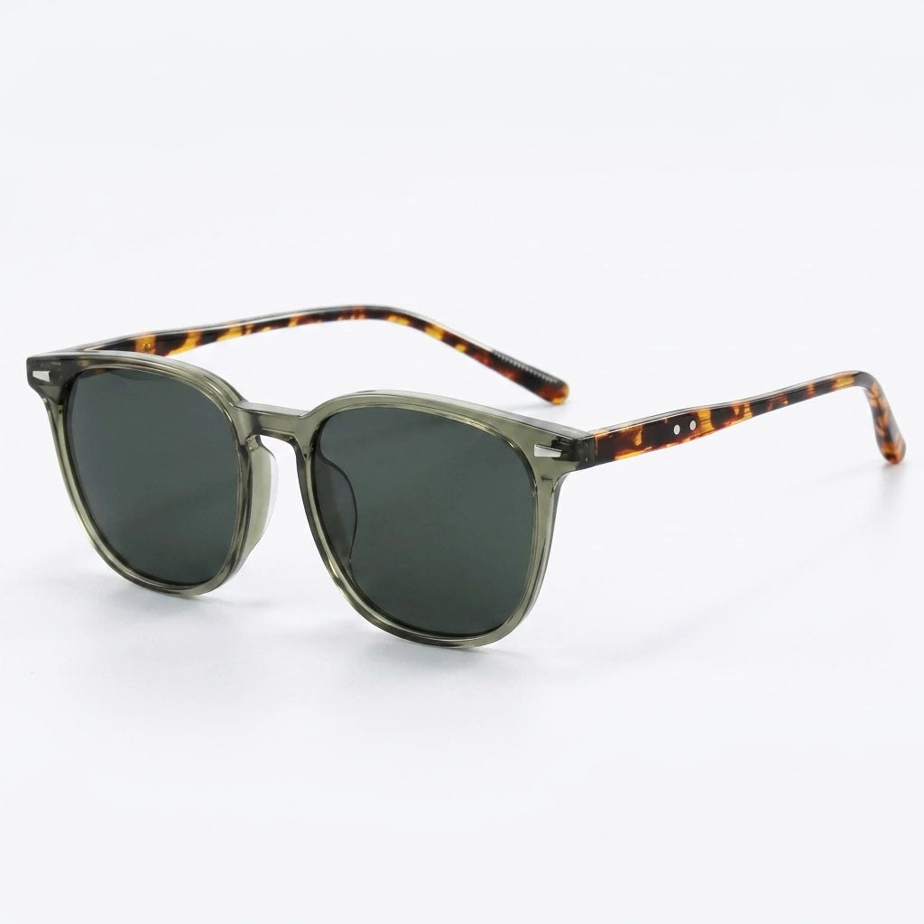 Mirrored UV Protection Sunglasses - Tortoise Temple Shades in Olive Tortoise