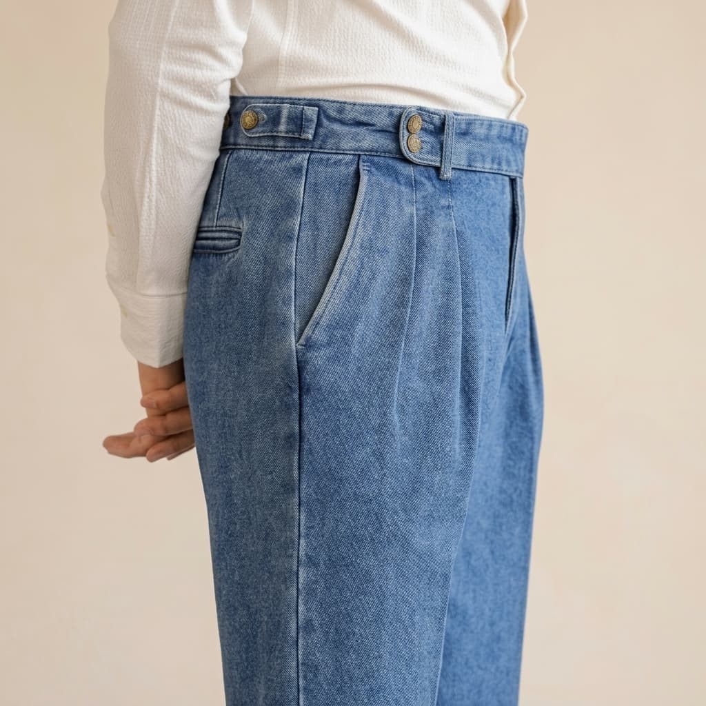Marco Organic Cotton Pleated Denim Trousers
