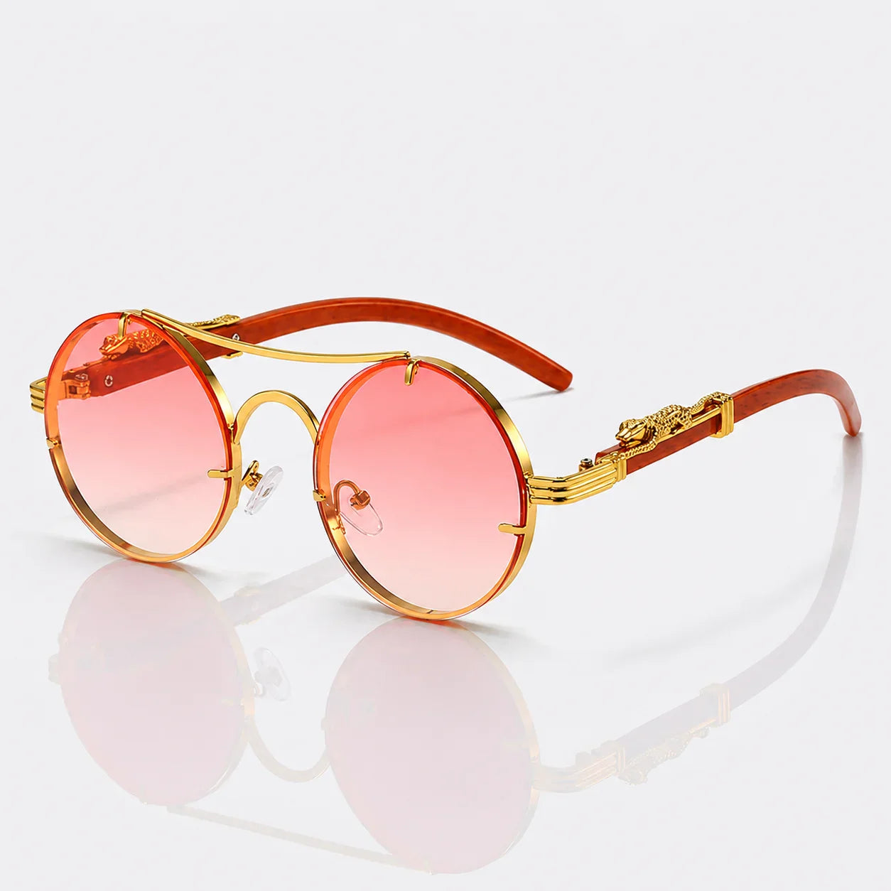 Leopard Temple Rimless Sunglasses - Gold Metal UV400 Statement Shades