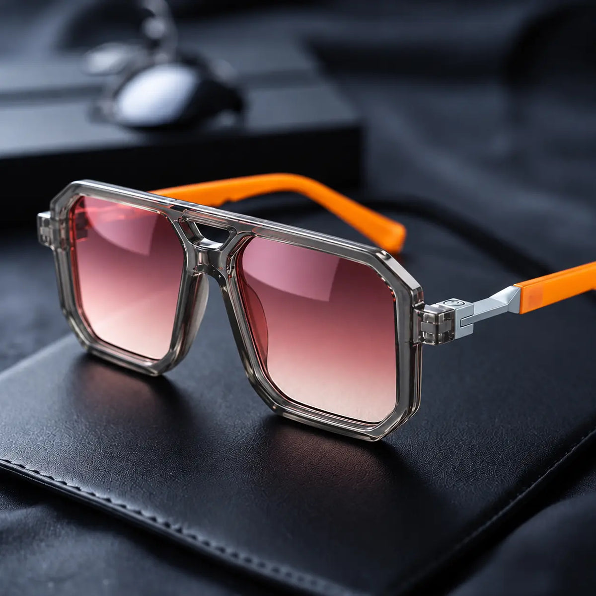 Geometric angular sunglasses with gradient UV400 lenses