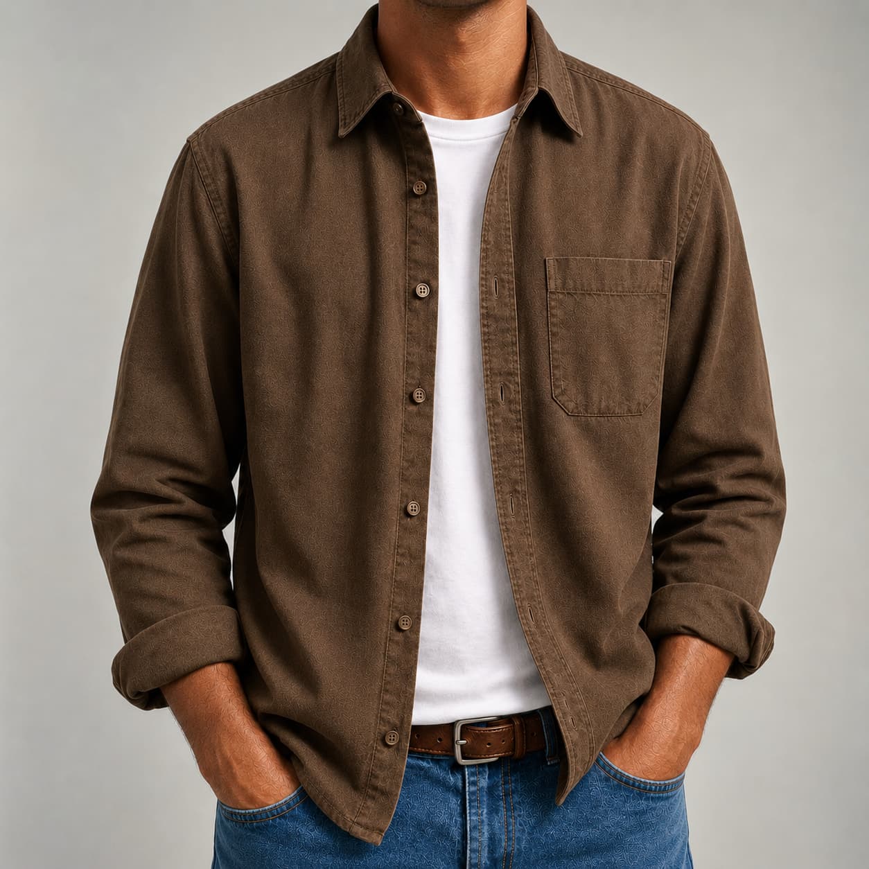 Men's Organic Cotton Button-Up Shirt - Breathable Long Sleeve Casual Shirt