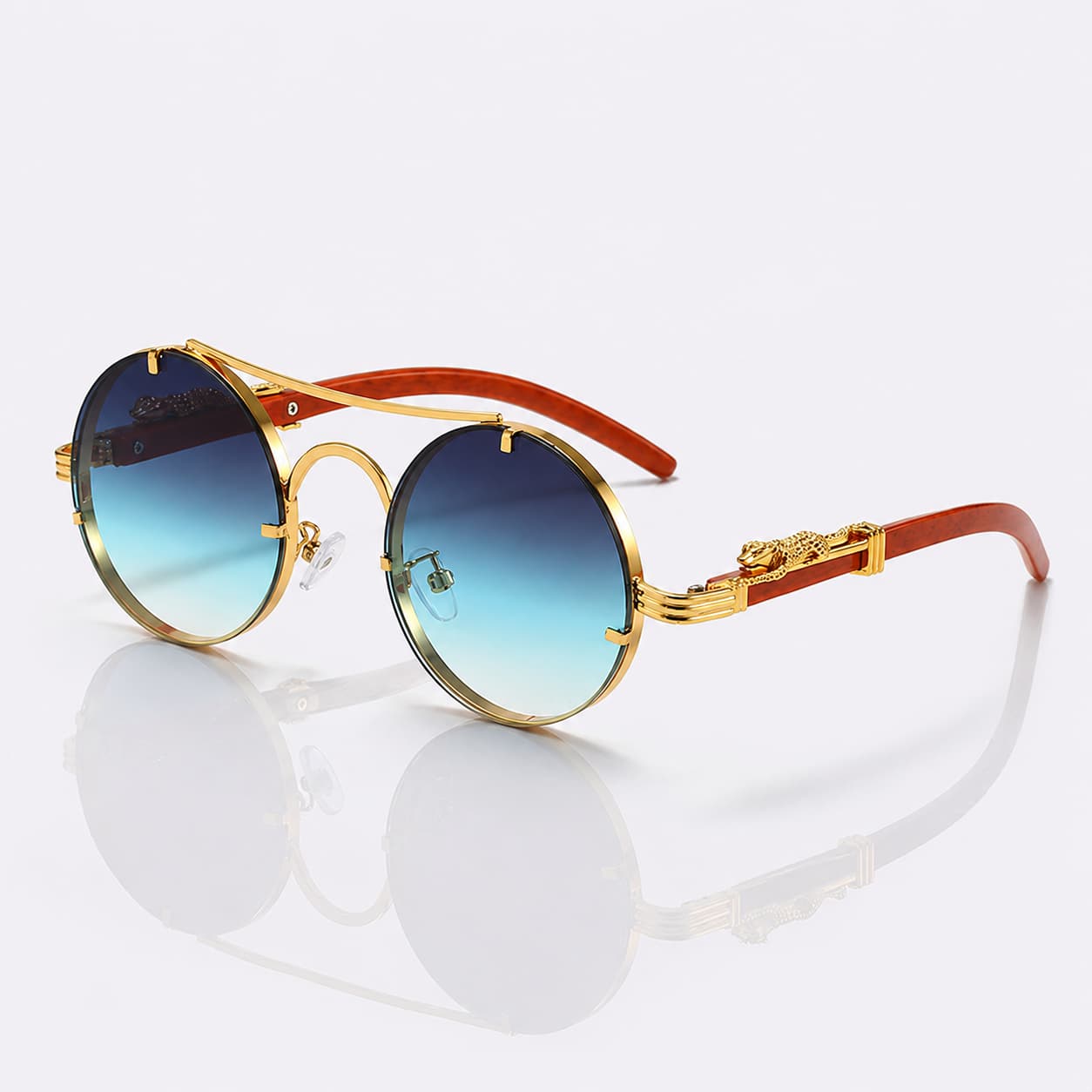 Leopard Temple Rimless Sunglasses - Gold Metal UV400 Statement Shades