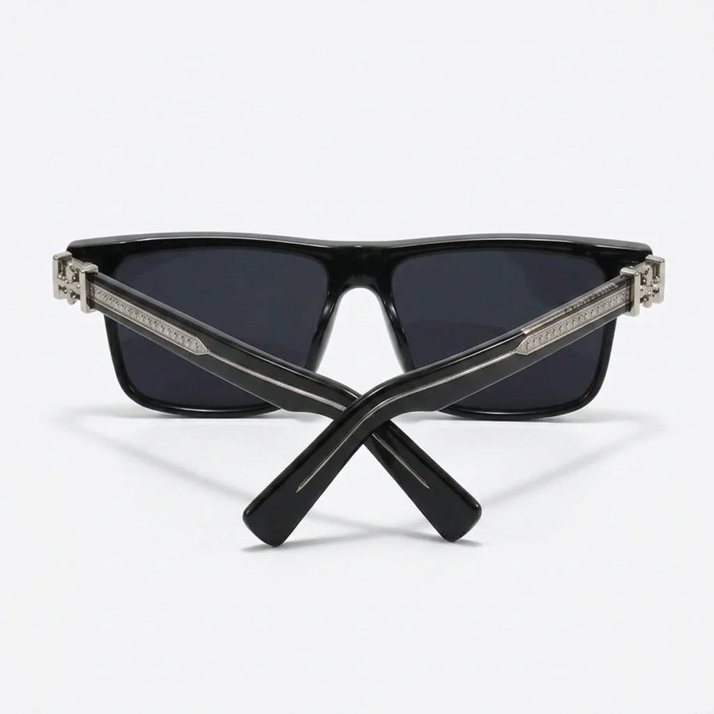 Bold square acetate sunglasses with contrasting temple arms