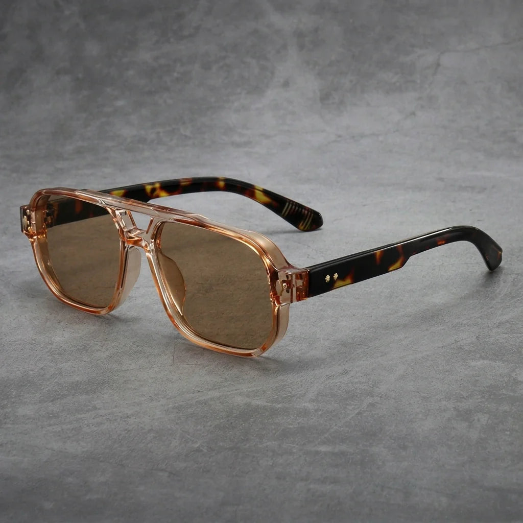 Aviator Sunglasses - UV400 Tinted Double Bridge Shades in Amber Tortoise