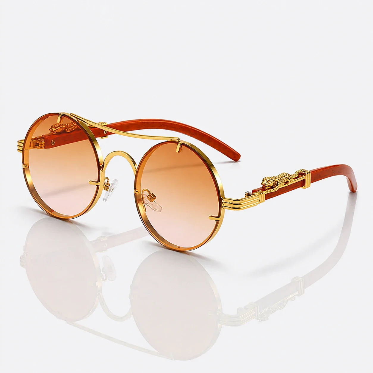 Leopard Temple Rimless Sunglasses - Gold Metal UV400 Statement Shades