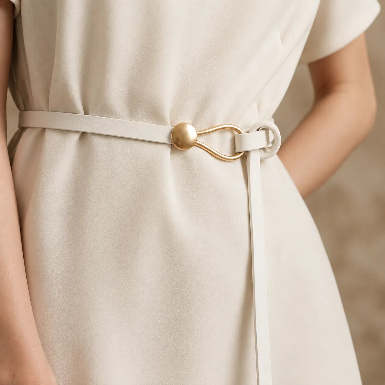 Slim premium leather belt with sculptural gold pin-hook buckle