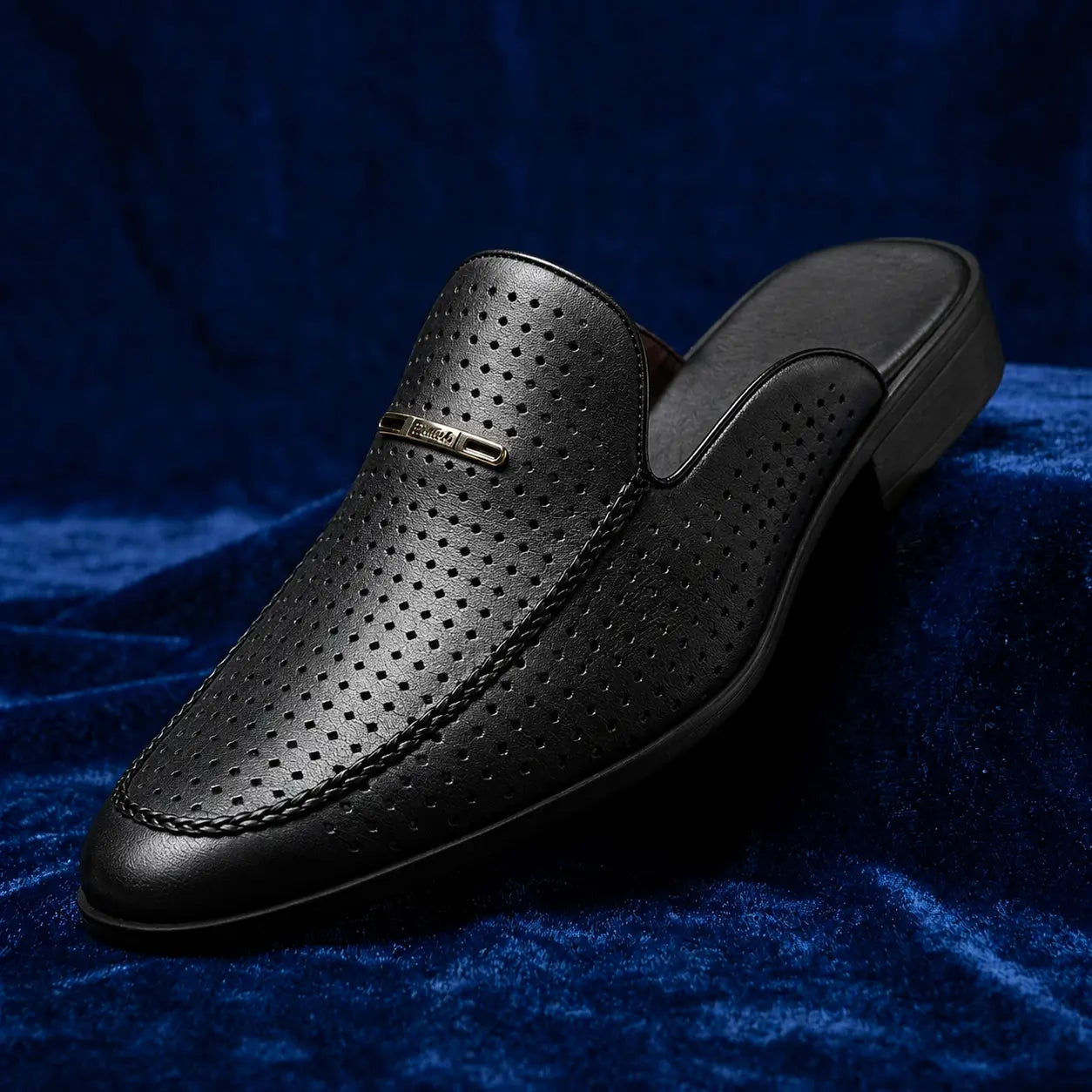 Perforated leather slip-on mules with gold hardware