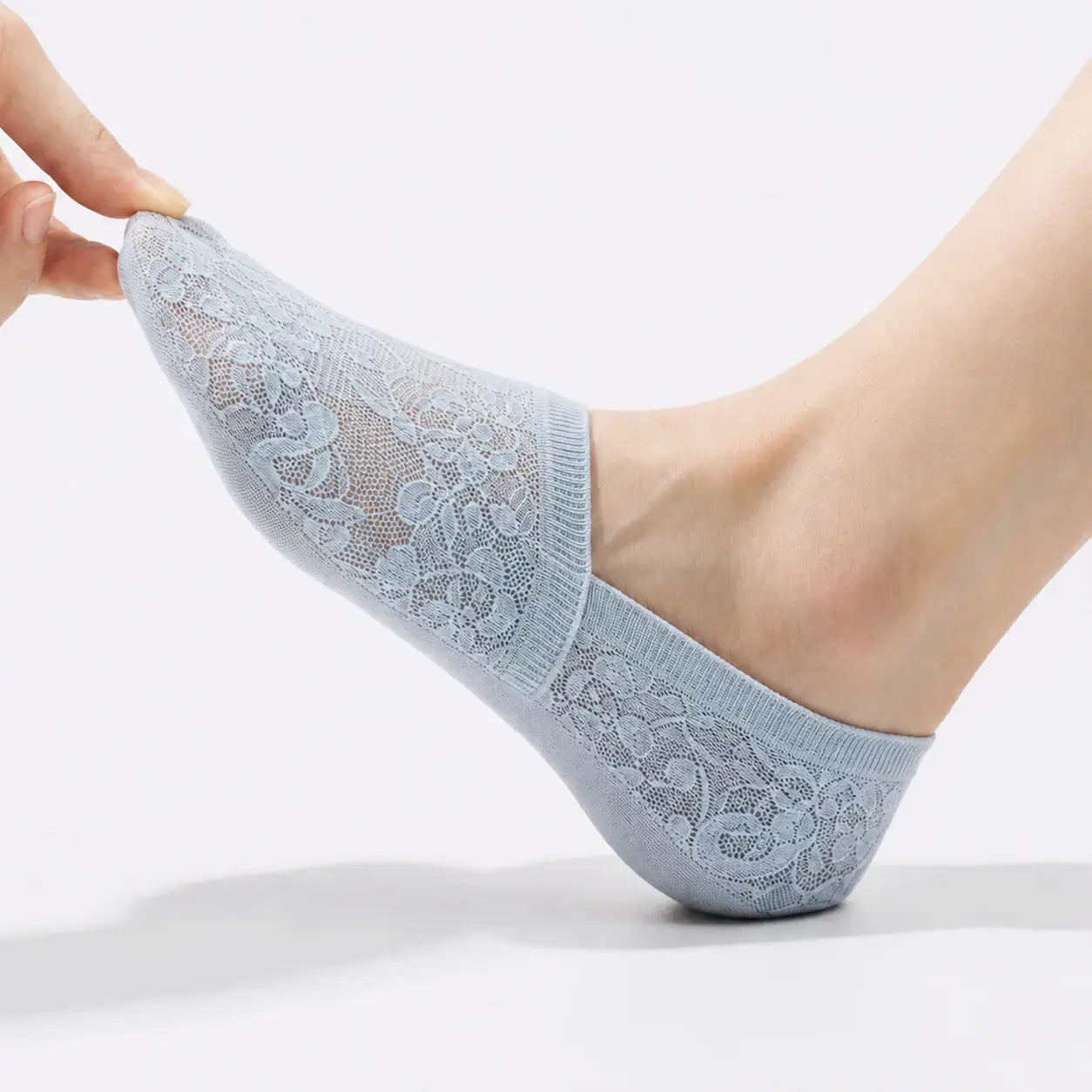 Floral Lace No-Show Socks Light Blue