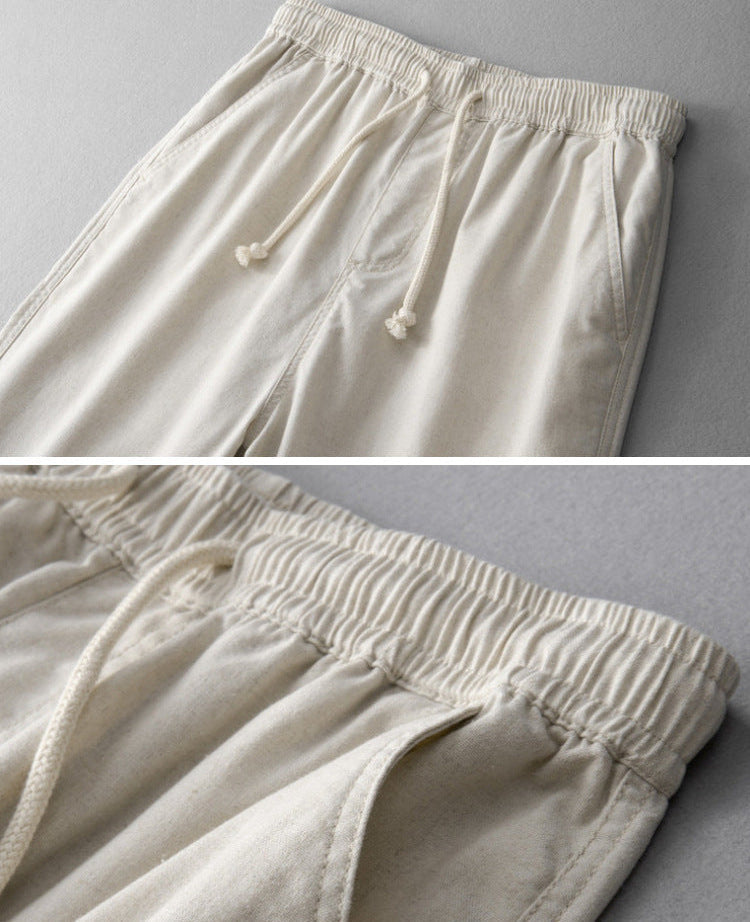 Men's Cotton Linen Drawstring Pants - Lightweight Wide Leg Summer Trousers