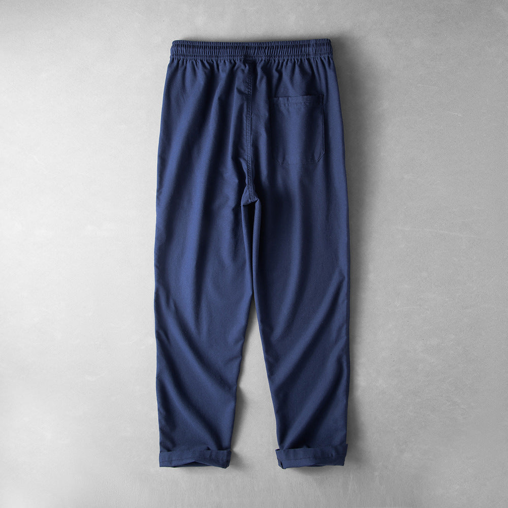 Men's Cotton Linen Drawstring Pants - Lightweight Wide Leg Summer Trousers