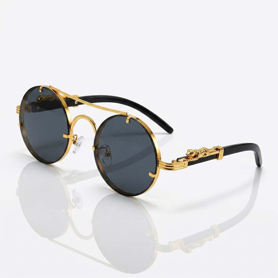 Leopard Temple Rimless Sunglasses - Gold Metal UV400 Statement Shades