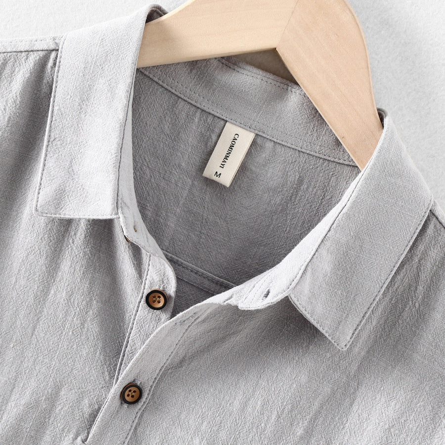 Men's Cotton Linen Polo Shirt - Breathable Summer Knit Top in Navy Blue