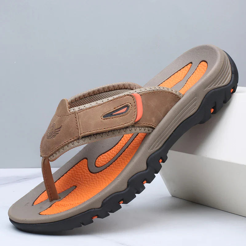 Men's Genuine Leather Sandals - Cushioned Outdoor Grip Footwear in Brown