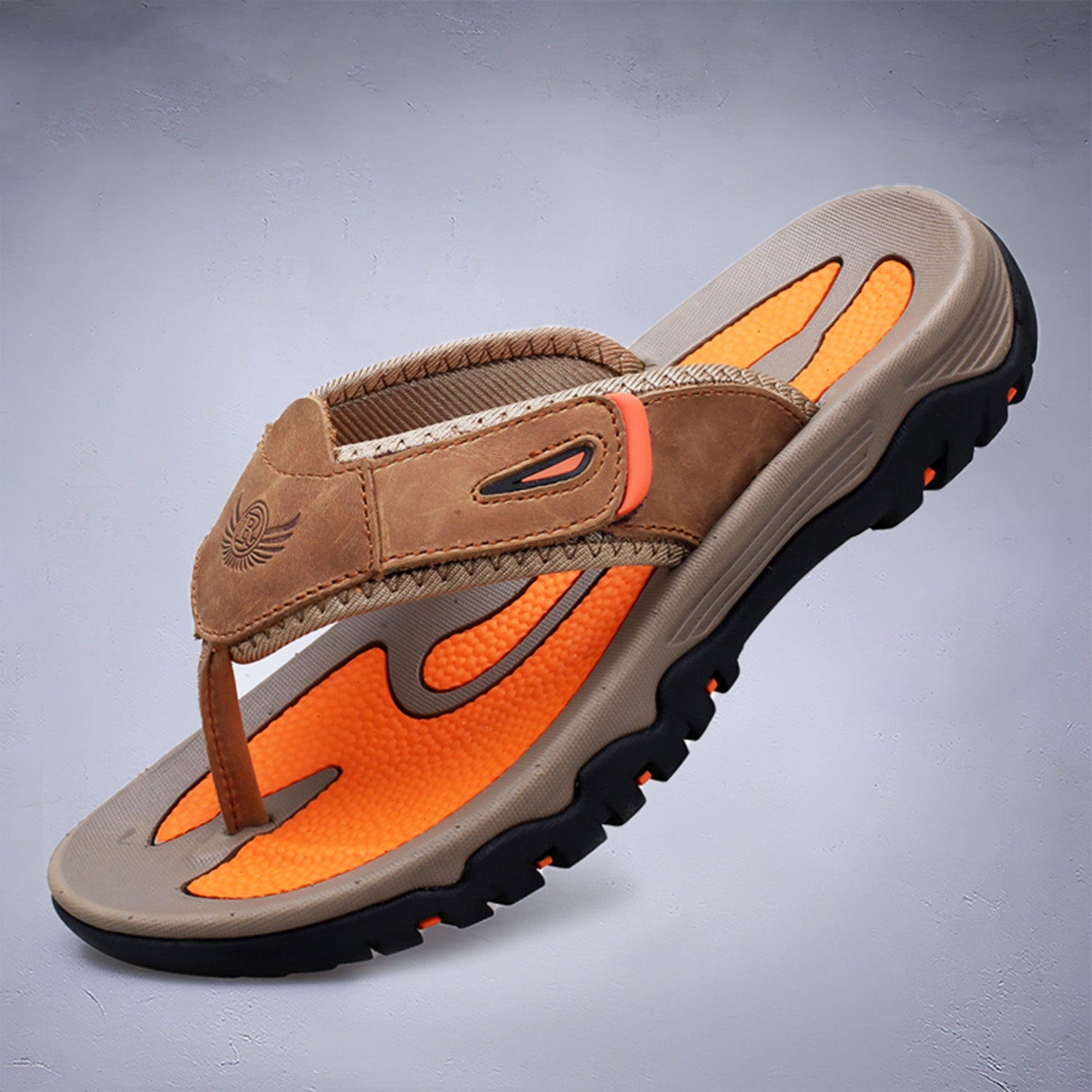 Men's Genuine Leather Sandals - Cushioned Outdoor Grip Footwear in Brown