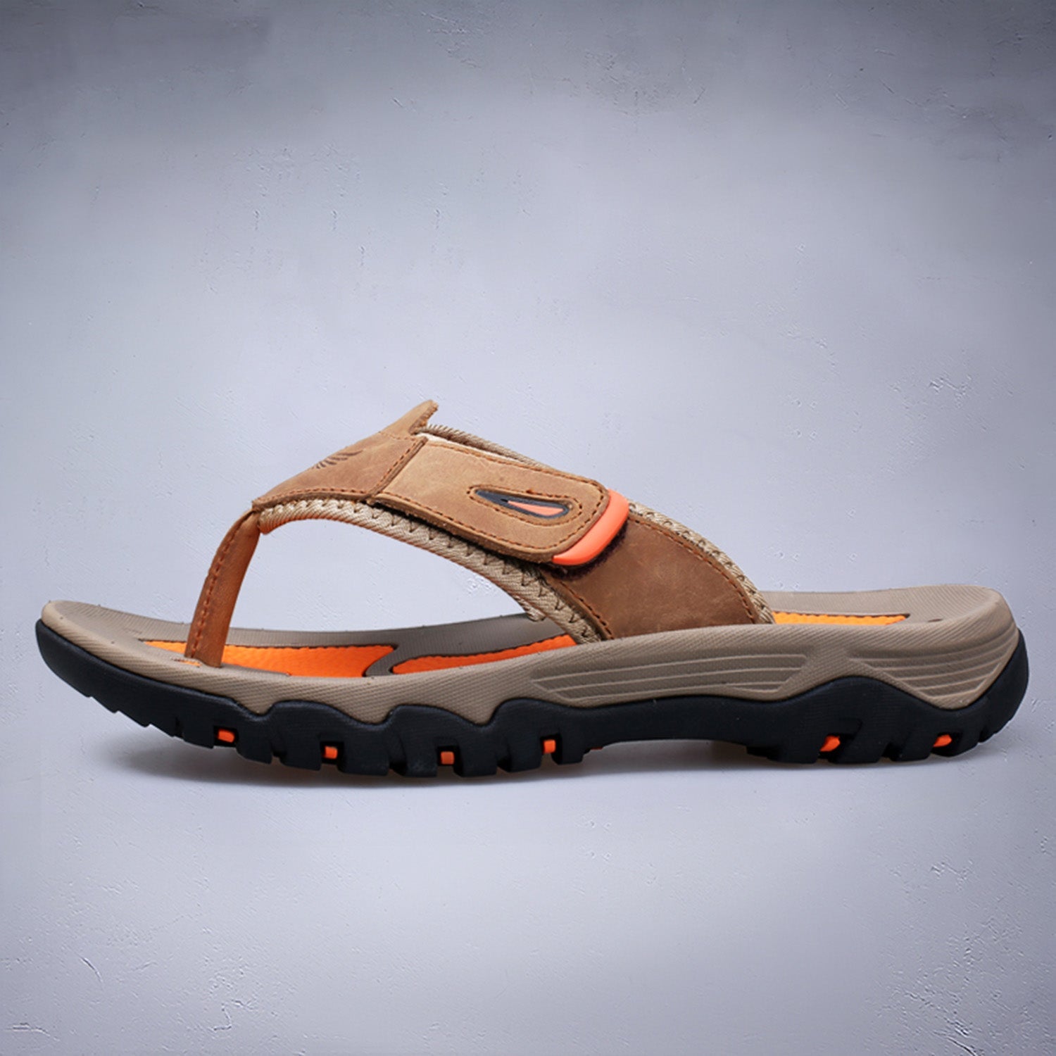 Men's Genuine Leather Sandals - Cushioned Outdoor Grip Footwear in Brown