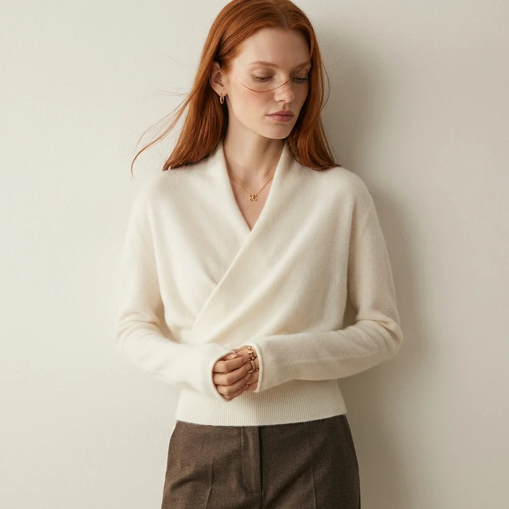 Women's 100 percent cashmere crossover collar wrap sweater