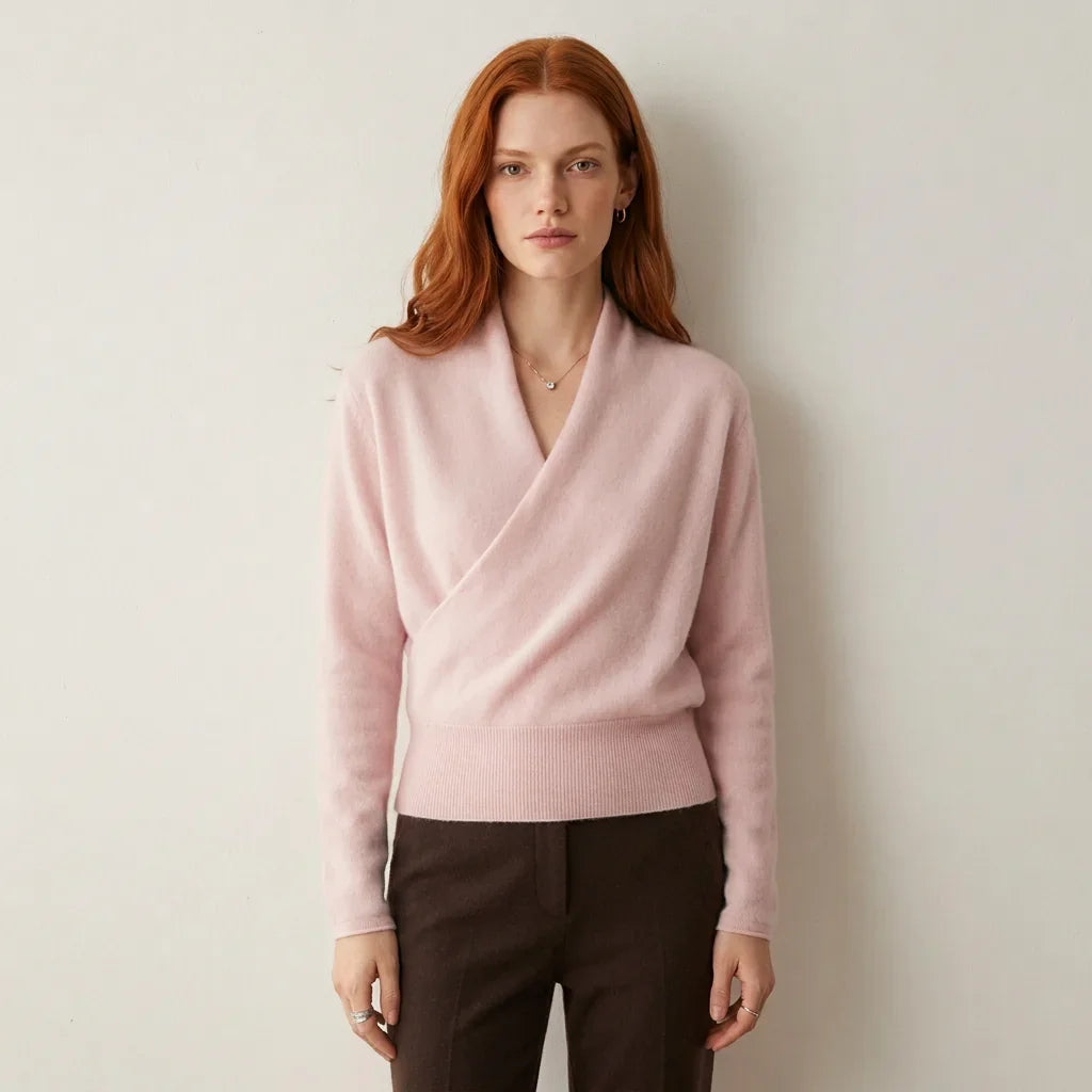 Women's 100 percent cashmere crossover collar wrap sweater