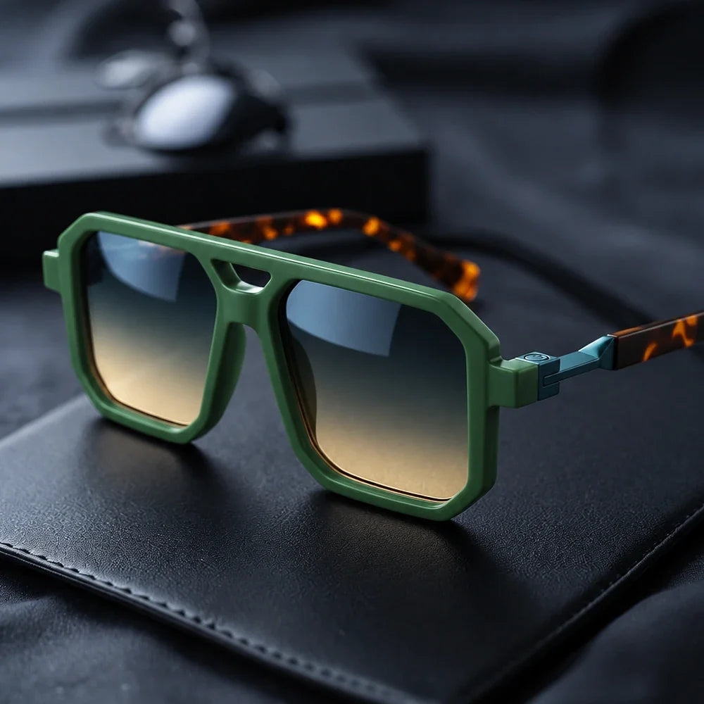 Geometric angular sunglasses with gradient UV400 lenses