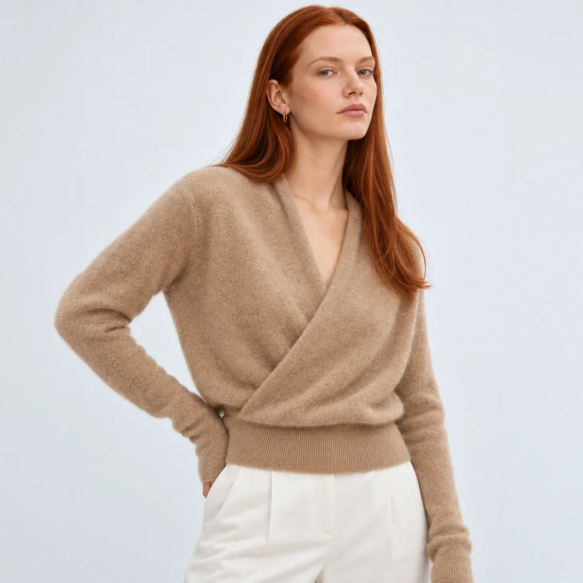 Women's 100 percent cashmere crossover collar wrap sweater