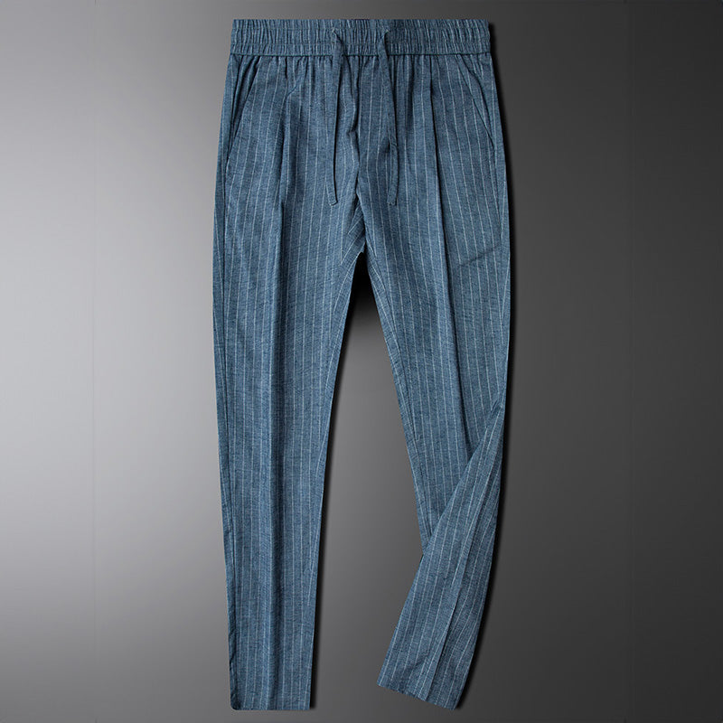Men's Linen Cotton Drawstring Pants - Breathable Straight Leg Trousers