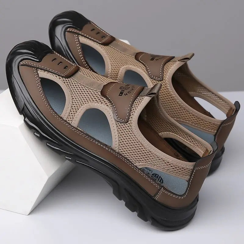 Men's Breathable Mesh Sandals - Orthopedic Cushioned Walking Shoes in Brown