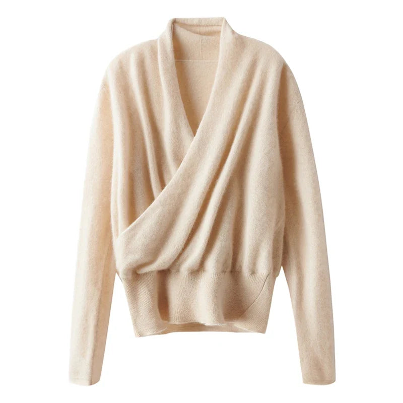 Women's 100 percent cashmere crossover collar wrap sweater
