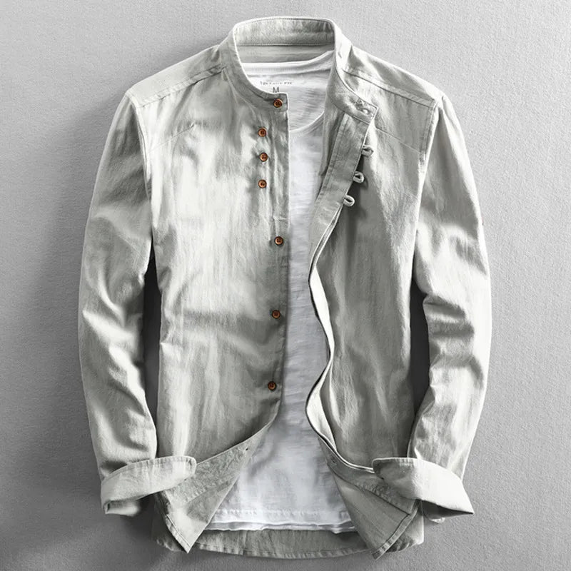 Men's Japanese Linen Cotton Button-Up Shirt - Relaxed Summer Fit
