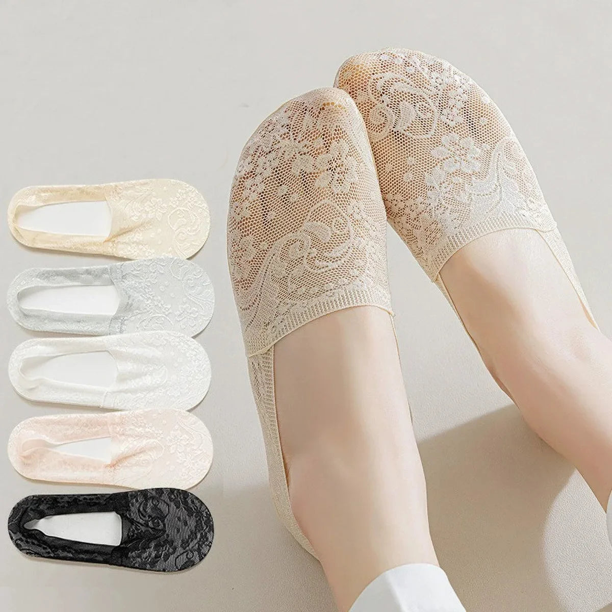 Floral Lace No-Show Socks