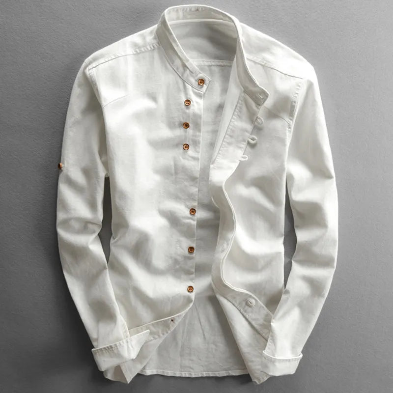 Men's Japanese Linen Cotton Button-Up Shirt - Relaxed Summer Fit
