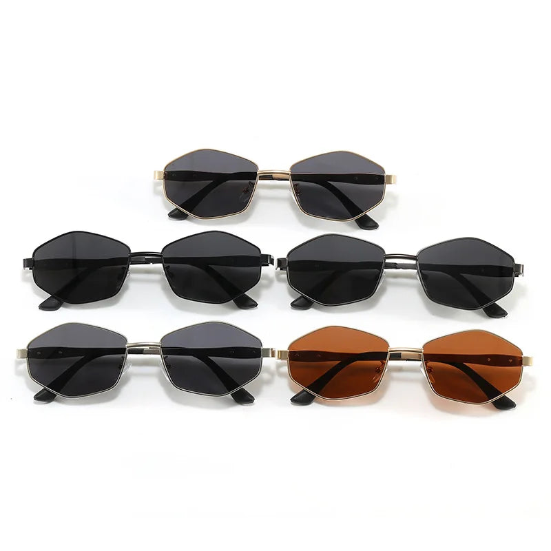 Polarized Geometric Sunglasses - Gold Frame UV400 Shades in Silver