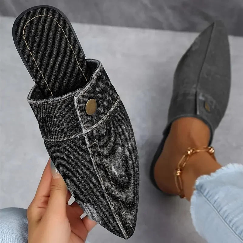 Women's lightweight denim backless slip-on loafers
