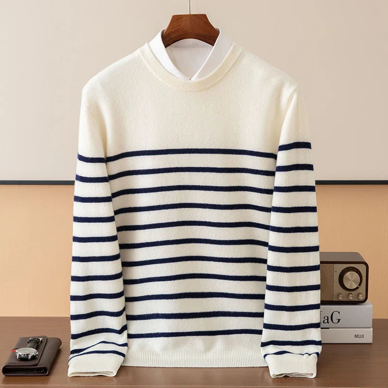 Maritime Merino Wool Sweater Australian Merino Crew Neck Stripe Knit