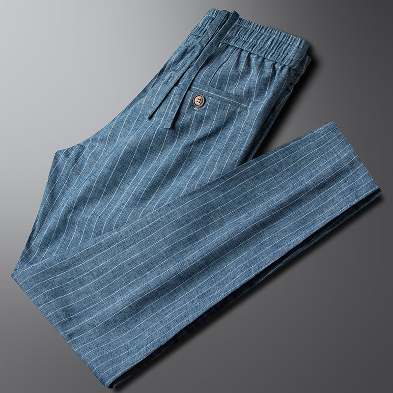 Men's Linen Cotton Drawstring Pants - Breathable Straight Leg Trousers