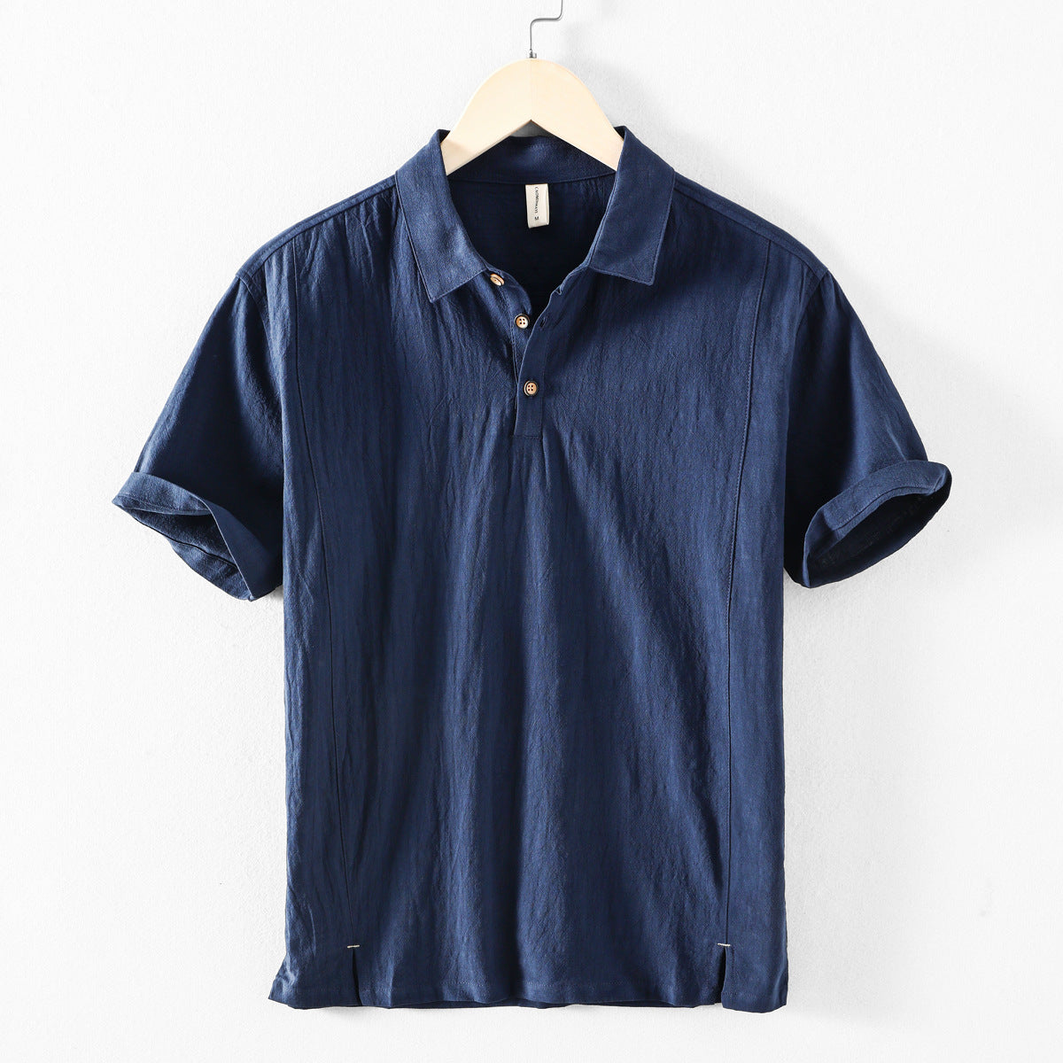 Men's Cotton Linen Polo Shirt - Breathable Summer Knit Top in Navy Blue