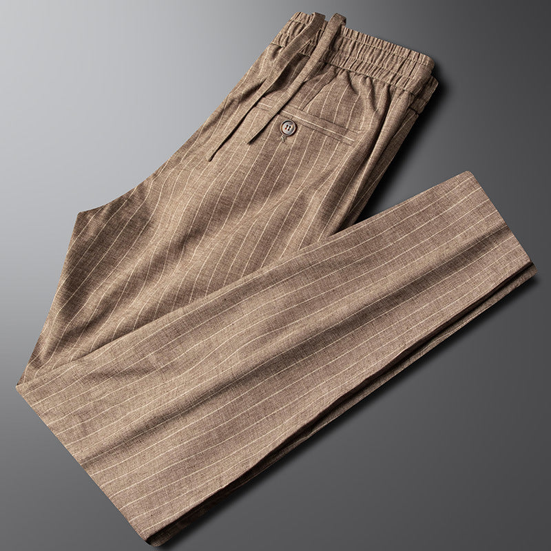 Men's Linen Cotton Drawstring Pants - Breathable Straight Leg Trousers
