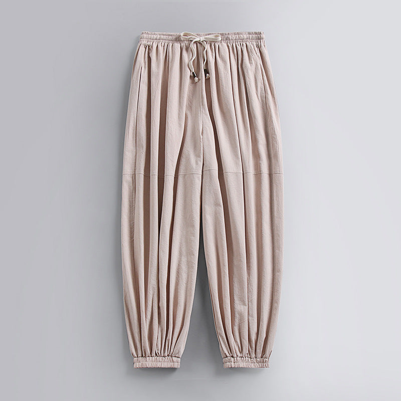 Men's Cotton Linen Tapered Pants - Breathable Drawstring Summer Trousers