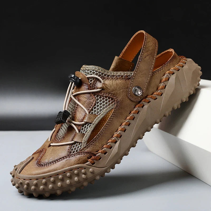 Men's Genuine Leather Sandals - Lightweight Outdoor Walking Shoes in Brown