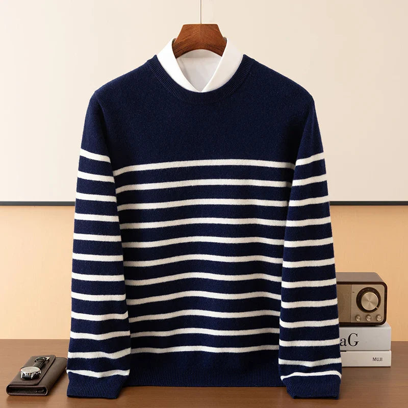 Maritime Merino Wool Sweater Australian Merino Crew Neck Stripe Knit