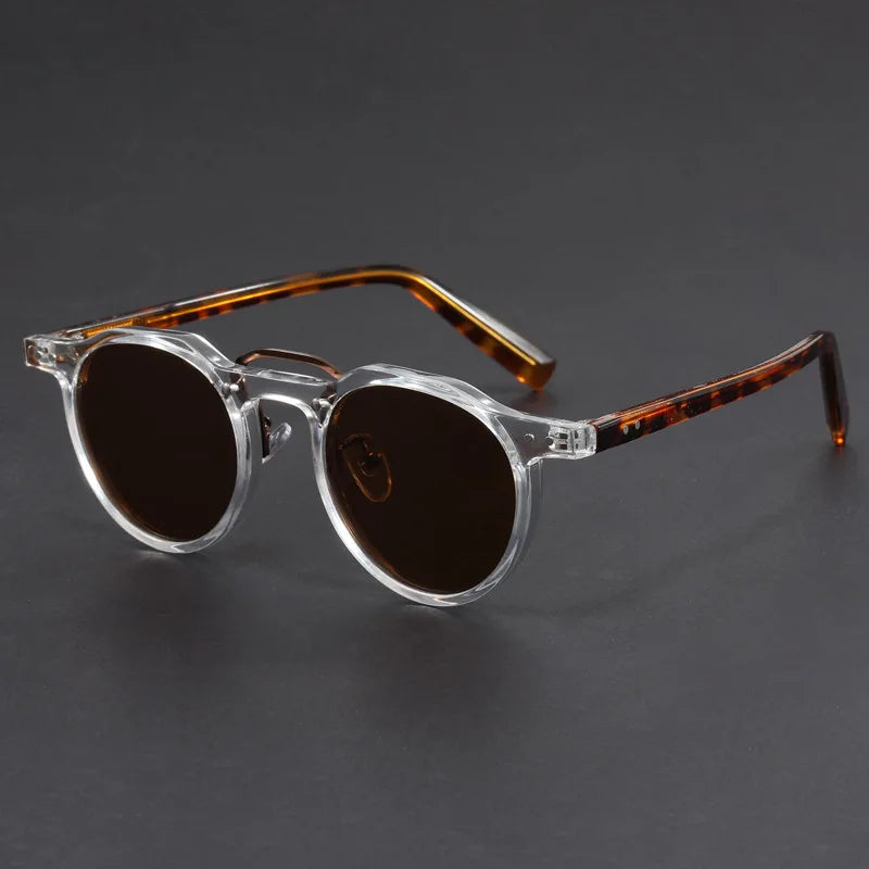 Transparent acetate sunglasses with multicolor patterned temples