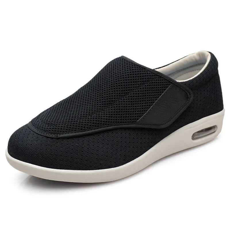 Orthopedic Wide Fit Shoes - Adjustable Comfort Walking Sneakers in Classic Black