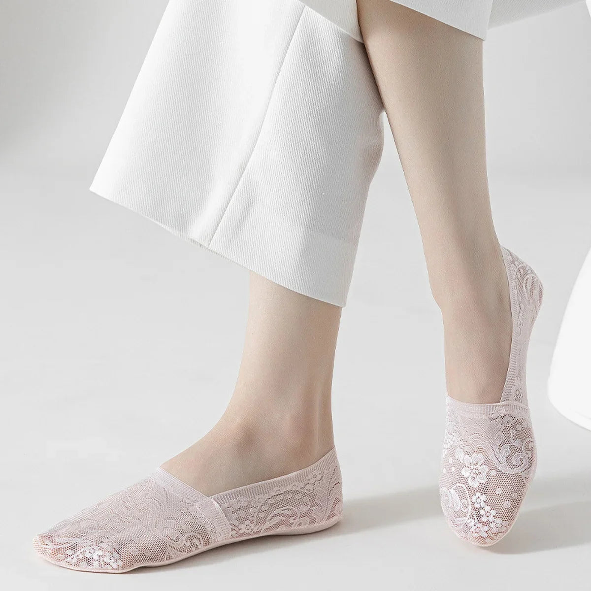 Floral Lace No-Show Socks Pink