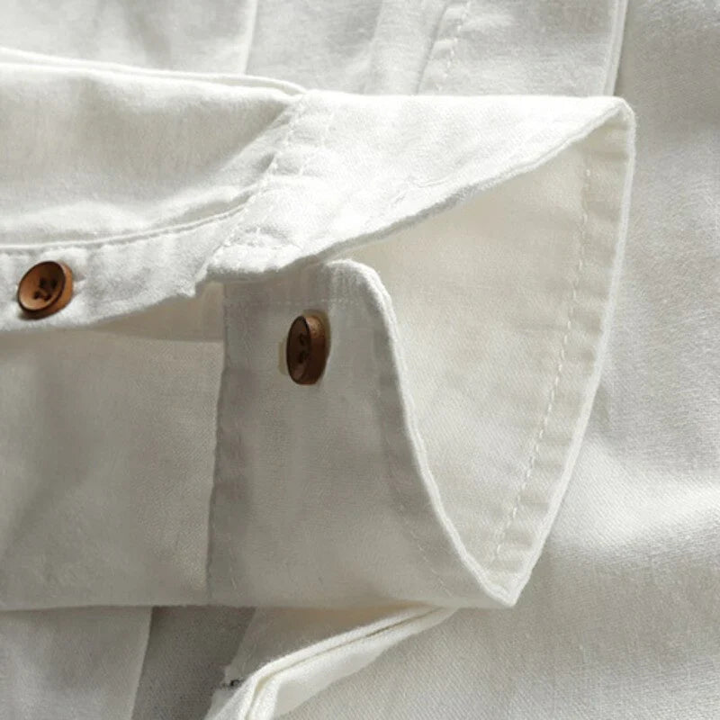Men's Japanese Linen Cotton Button-Up Shirt - Relaxed Summer Fit