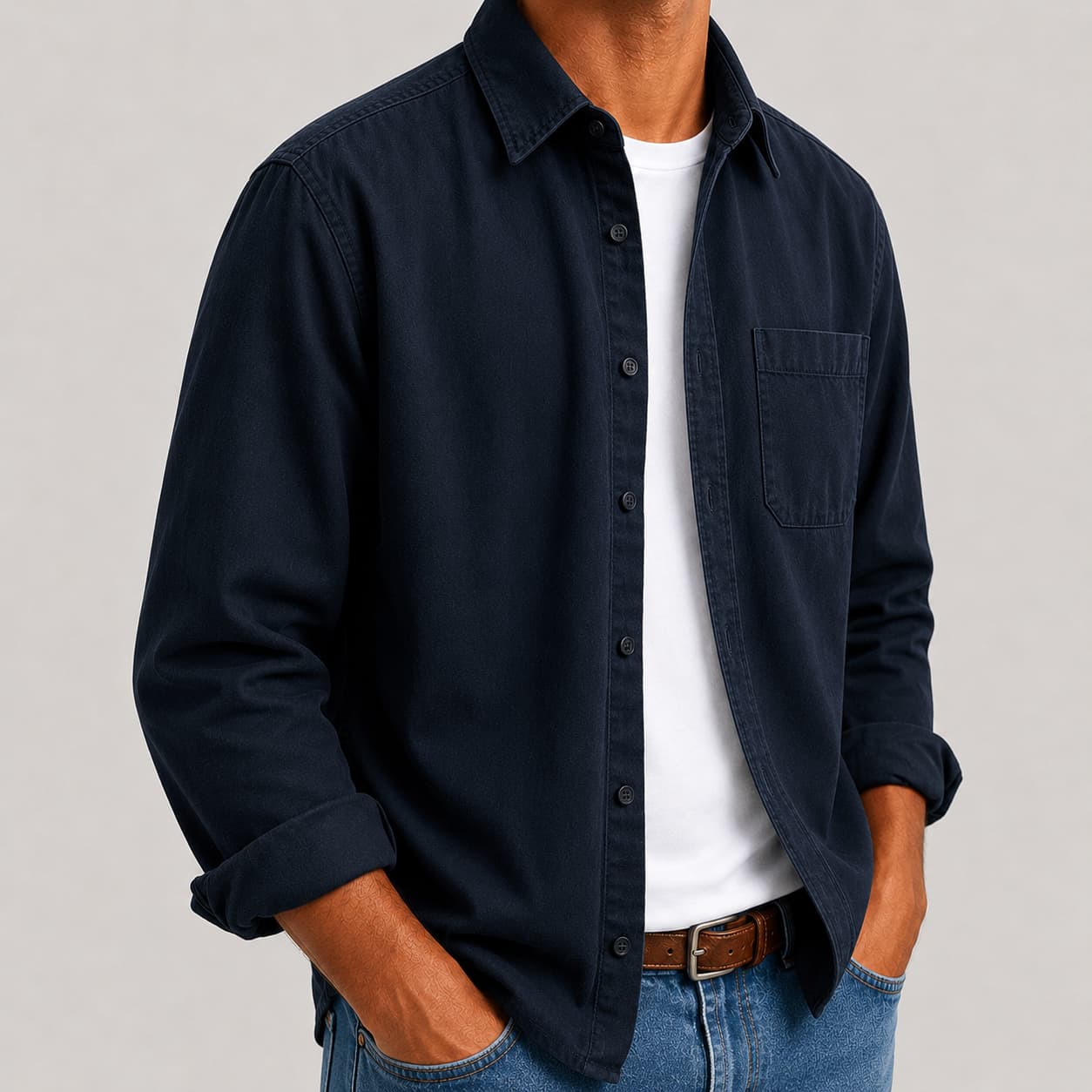 Men's Organic Cotton Button-Up Shirt - Breathable Long Sleeve Casual Shirt